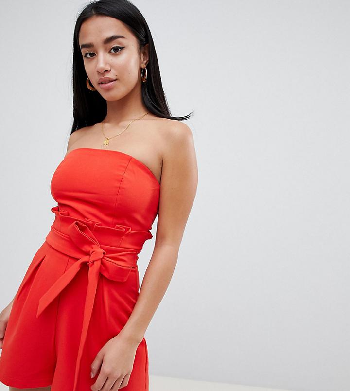 Missguided Petite Tie Waist Bandeau Romper - Red
