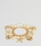 Asos Design Curve Exclusive Bracelet With Shell And Pearl Charms In Gold - Gold