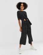 Glamorous Relaxed Jumpsuit With Tie Front In Spaced Polka Dot-black