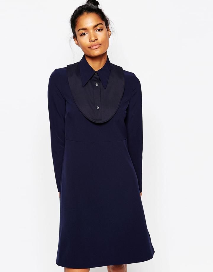 Wood Wood Anita Dress With Collar - Dark Navy