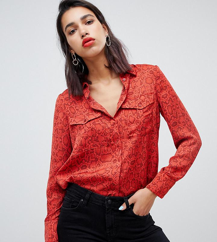Mango Snake Print Pocket Front Blouse In Multi