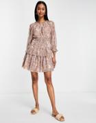 French Connection Tiered Mini Dress In Boho Paisley-pink
