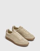 Pull & Bear Casual Leather Sneakers In Beige-neutral
