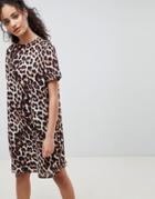 Asos Design Sheer Shift Mini Dress In Leopard Print-multi
