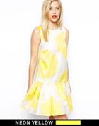 Asos Salon Floral Dress With Peplum Dress - Yellow
