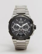 Hugo Boss Stainless Steel Chronograph Watch With Black Dial - Silver