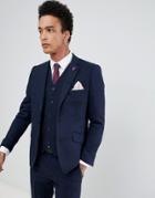 Gianni Feraud Slim Fit Large Navy Herringbone Wool Blend Suit Jacket - Navy