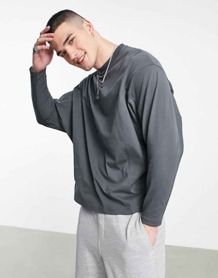 Asos Design Oversized Long Sleeve Heavyweight T-shirt With Batwing In Washed Black