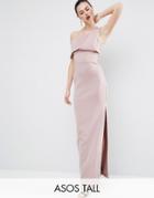 Asos Tall Scuba One Shoulder Fold Maxi Dress With Exposed Zip - Pink