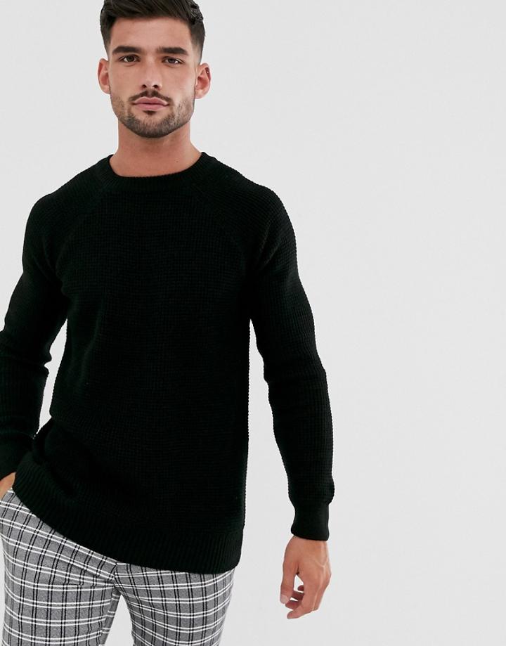 New Look Tuck Stitch Crew Neck Sweater In Black