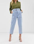River Island Paperbag Waist Jeans In Light Wash