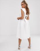 Asos Design Fold Back Crop Top Midi Prom Dress - White