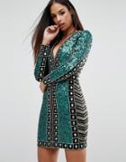 Starlet Sequin Paneled Mini Dress - Green