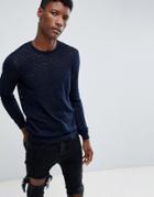Asos Design Knitted Sweater With Burnout Design In Navy - Navy