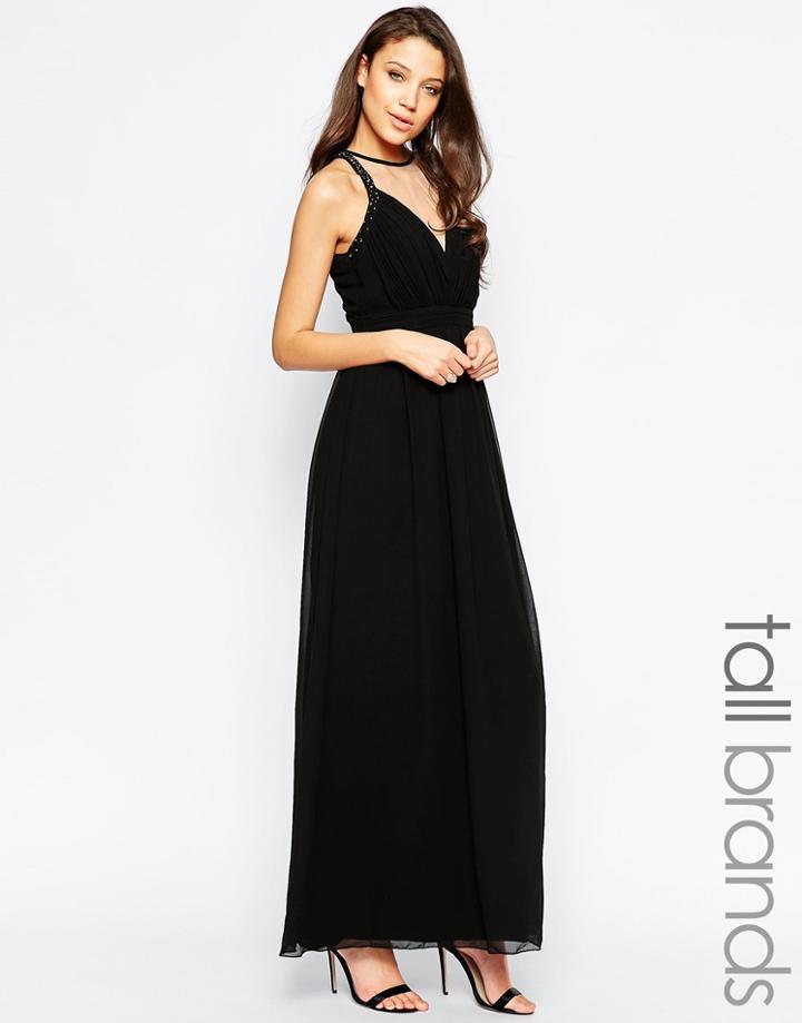Little Mistress Tall Maxi Dress With Mesh Neckline - Black