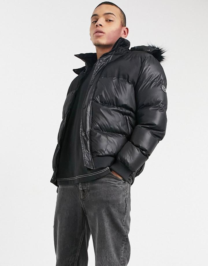 Criminal Damage Polar Puffer Jacket In Black Hi Shine