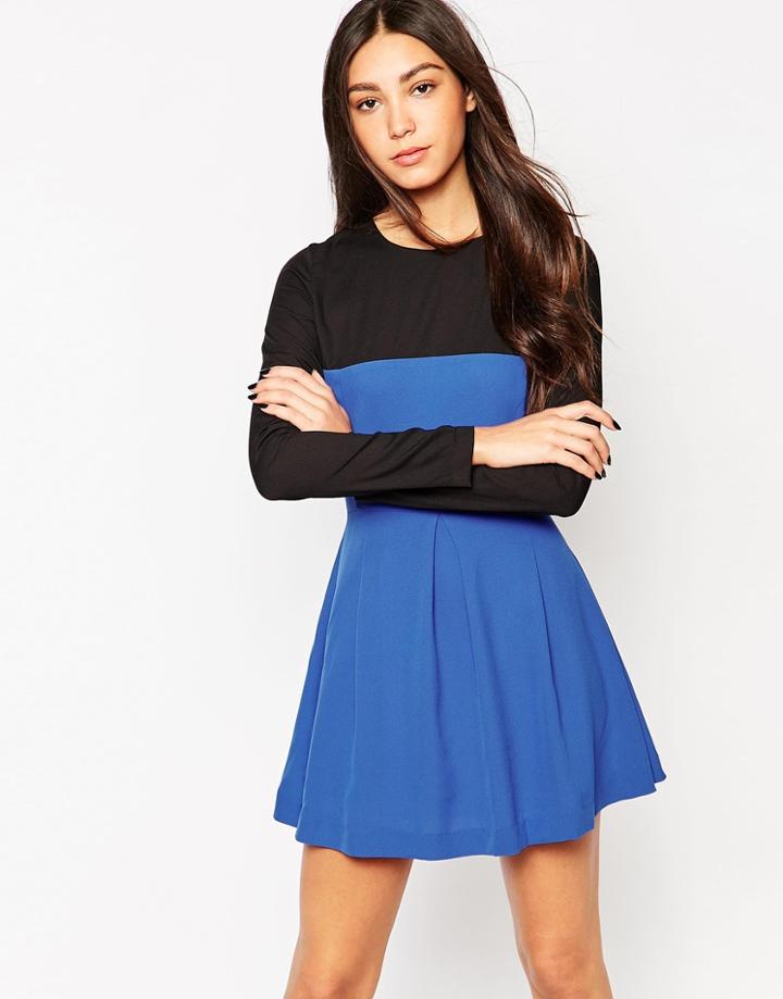 Wal G Long Sleeve Skater Dress - Blue