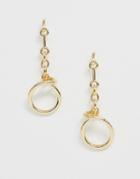 Asos Design Earrings In Detail Chain With Open Circle Drop In Gold Tone - Gold
