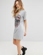 Parisian Choker Neck Band T-shirt Dress - Gray