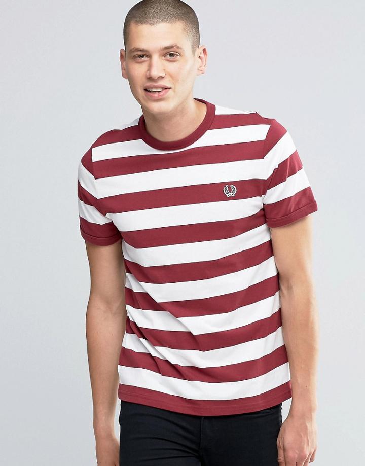 Fred Perry T-shirt With Stripes In Snow White/maroon - White