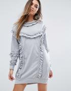 Missguided Ruffle Detail Sweat Dress - Gray