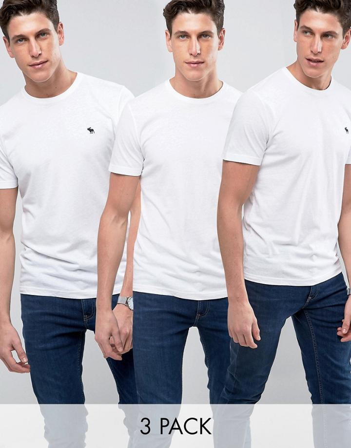 Abercrombie & Fitch 3pack T-shirt Crew Neck Muscle Slim Fit In White - White