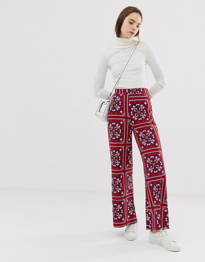 Asos Design Wide Leg Pants In Paisley Scarf Print-multi