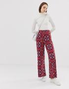 Asos Design Wide Leg Pants In Paisley Scarf Print-multi