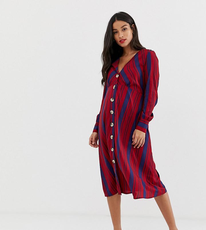 New Look Maternity Stripe Button Through Dress In Multi - Multi