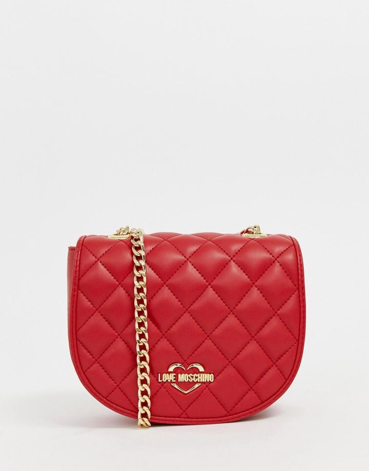 Love Moschino Quilted Crossbody Bag With Gold Chain Strap - Red