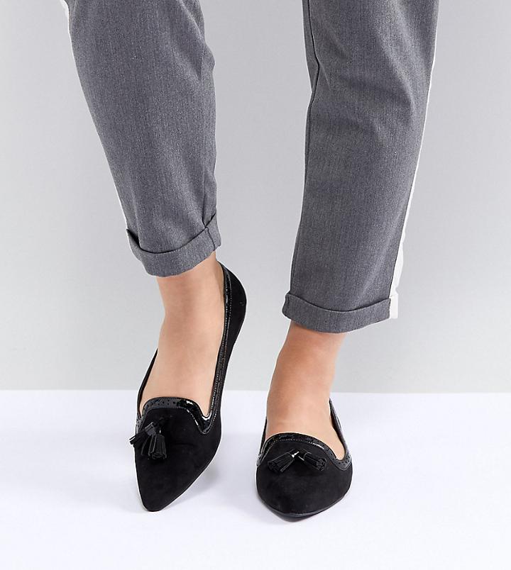 Asos Design Locker Wide Fit Pointed Loafer Ballet Flats - Black