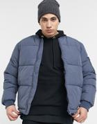 Asos Design Puffer Bomber Jacket With Ma1 Pocket In Gray-grey