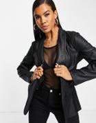 Rebellious Fashion Leather Look Oversized Blazer In Black
