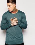 Asos Longline Long Sleeve T-shirt With Crew Neck - Green Marl