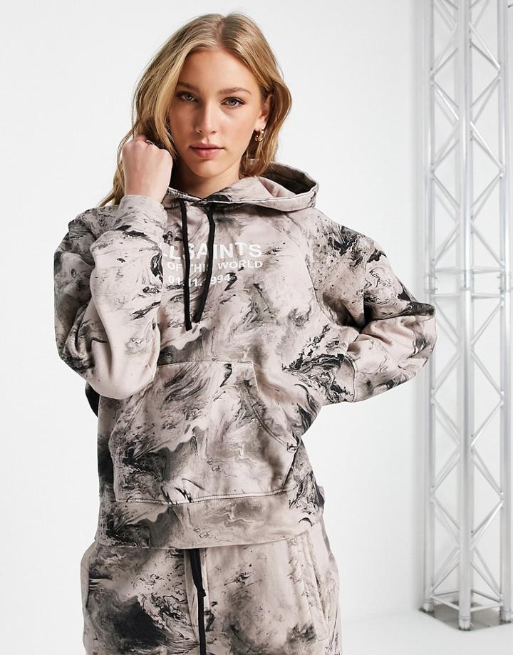 Allsaints Hoodie In Marble Print - Part Of A Set-pink