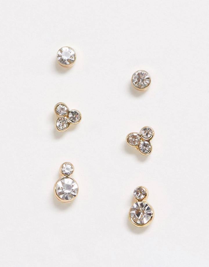 Pieces 3-pack Mix Rhinestone Stud Earrings-gold