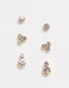 Pieces 3-pack Mix Rhinestone Stud Earrings-gold