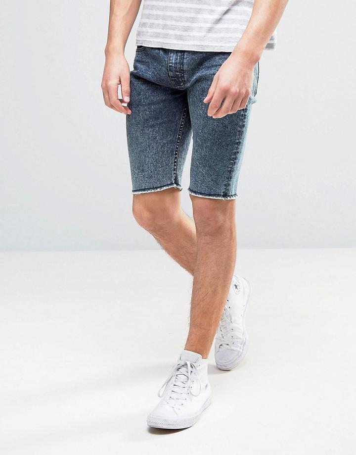 Threadbare Raw Edge Acid Wash Short - Blue