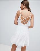 Missguided Tiered Strappy Mini Dress - White