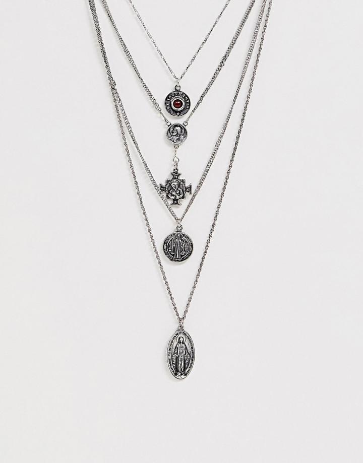 Reclaimed Vintage Inspired Layered Necklace With Mixed Pendant Exclusive To Asos - Silver