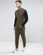 Asos Standard Bomber Neck Onesie With Contrast Sleeves - Green
