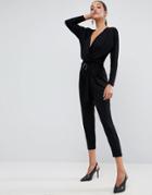 Asos Jersey Jumpsuit With Batwing Sleeve And Belt - Black