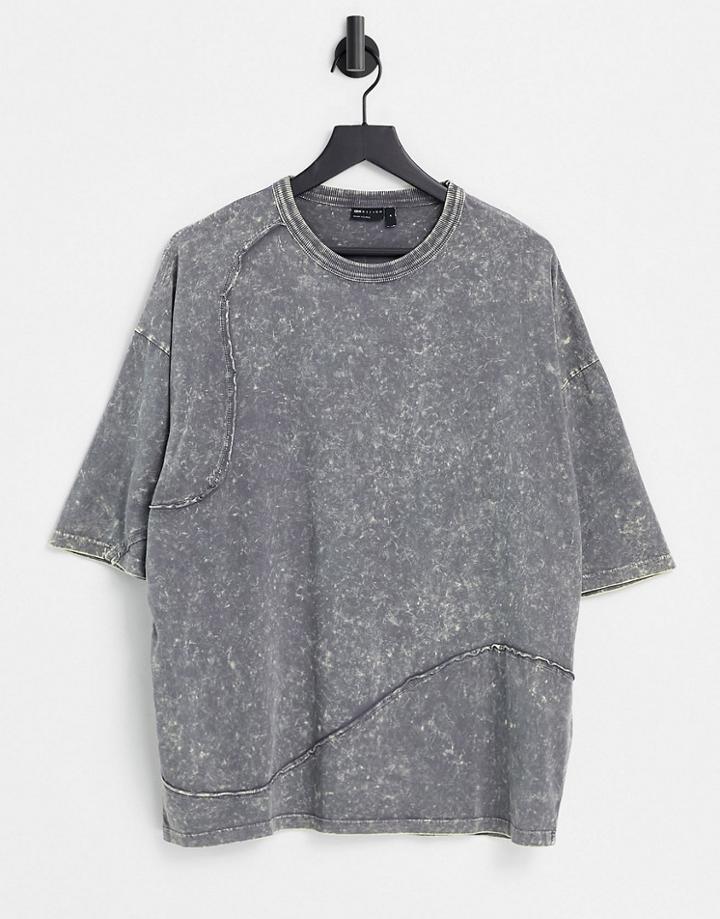 Asos Design Oversized T-shirt In Gray Acid Wash-purple
