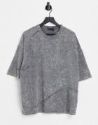 Asos Design Oversized T-shirt In Gray Acid Wash-purple