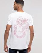 Asos Longline T-shirt With Dragon Back Print In White - White