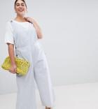 Lost Ink Plus Jumpsuit With Button Side Detail In Stripe - Blue