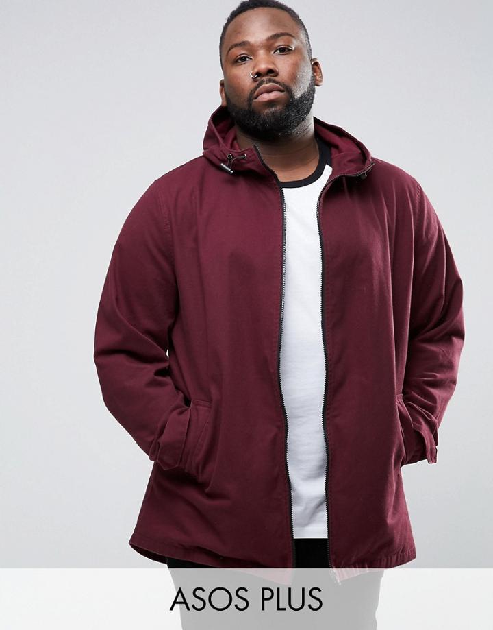 Asos Plus Lightweight Parka Jacket In Burgundy - Red