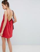 Asos Design Low Back Mini Sundress In Heart Broderie - Red