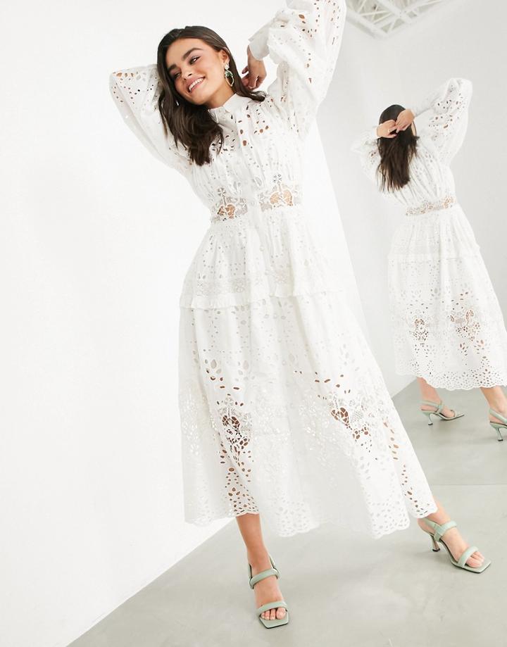 Asos Edition Broderie Shirt Dress In White