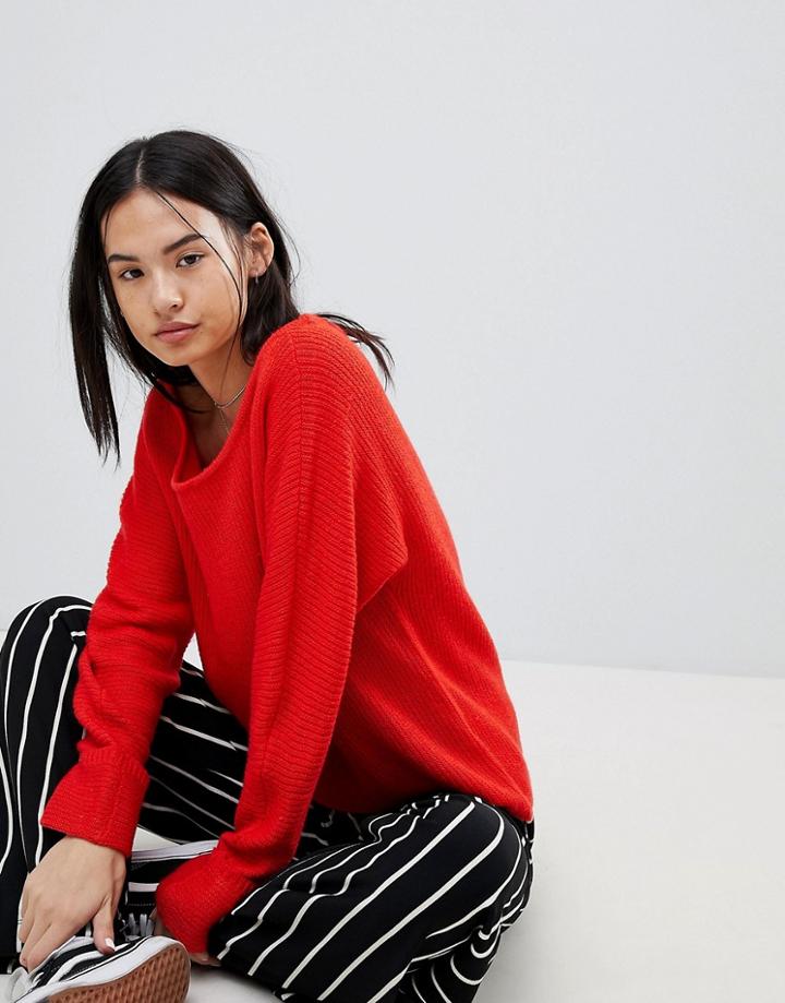 Noisy May Off The Shoulder Sweater-red